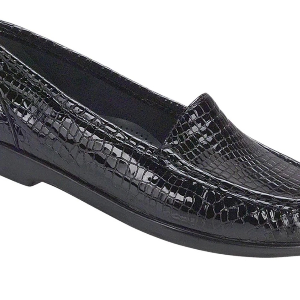 SAS Black Croc-Embossed Leather Loafers - Picture 5 of 7